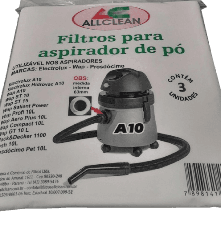 Sacos Descartáveis Electrolux, WAP, Black & Decker e Prosdocimo A10 - Kit com 3 Unidades